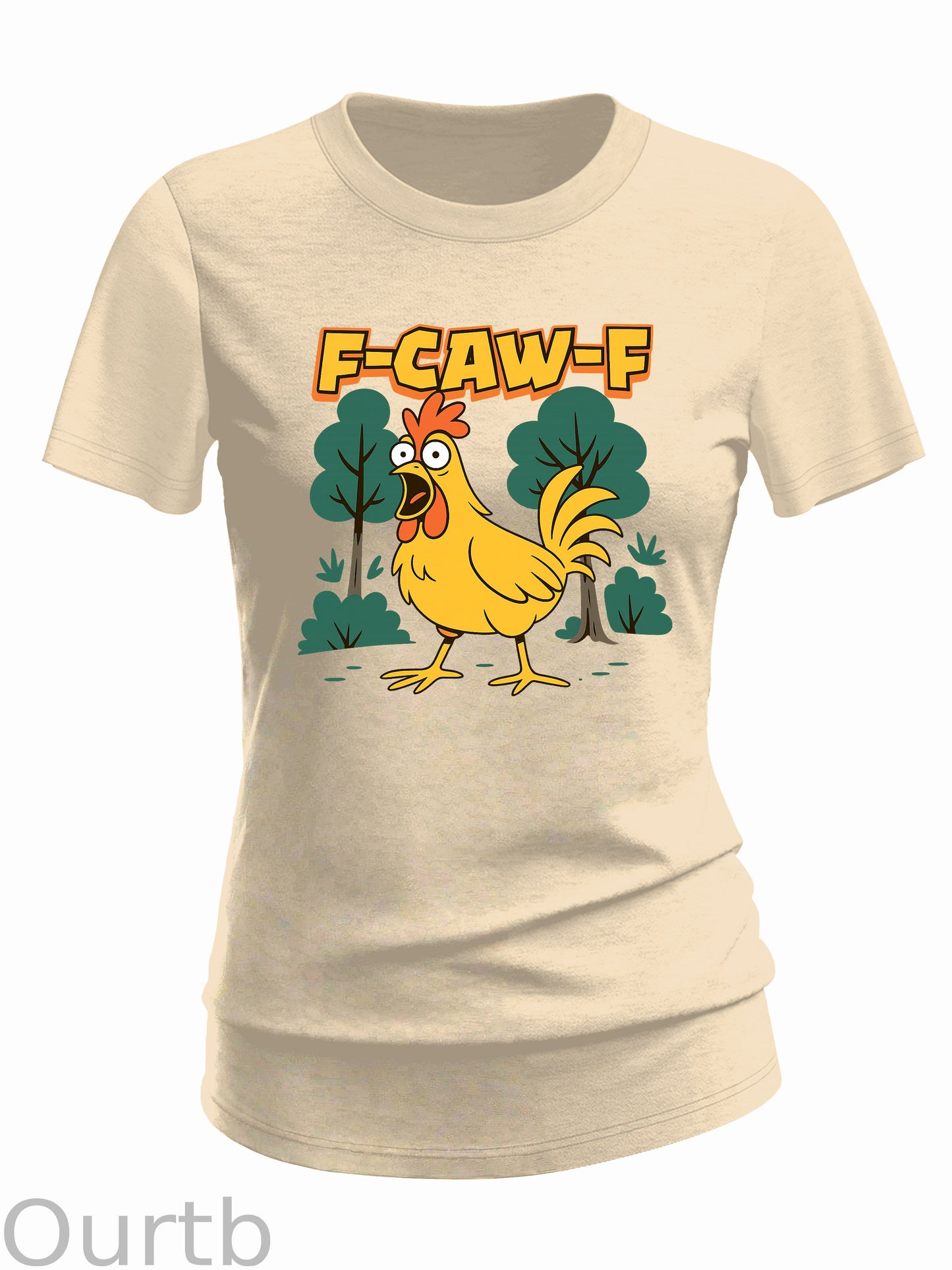 F-Caw-F  Crazy Shocked Chicken Pattern 100% Cotton  T-Shirt