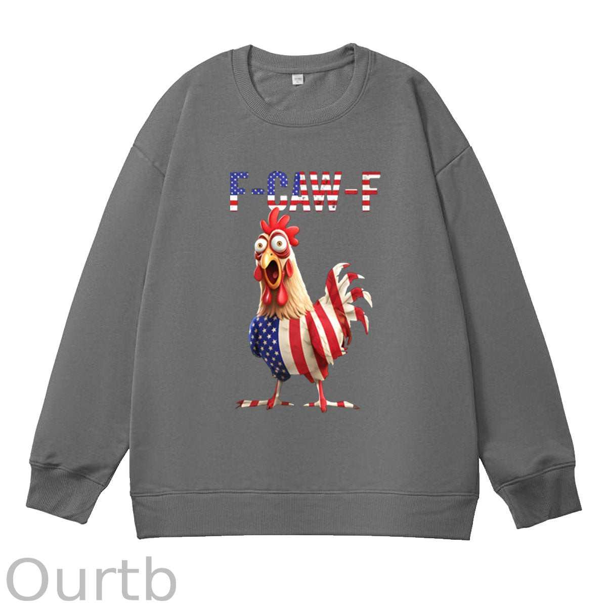 F-Caw-F Shocked American Chicken Pattern  100% 300g CottonCrew Neck Sweatshirt