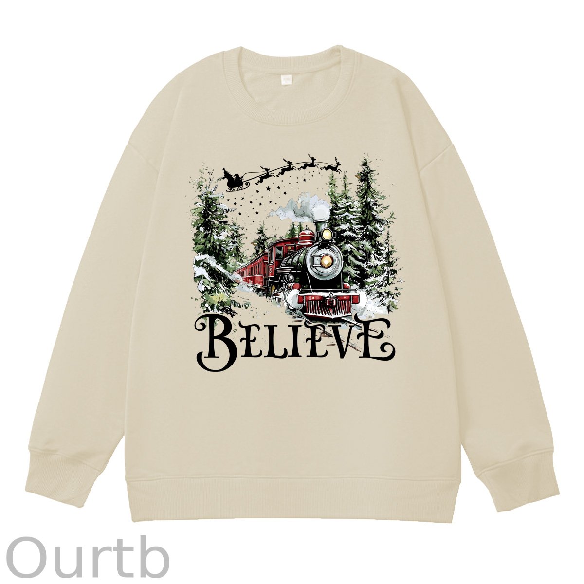 Christmas Believe  Pattern 100% 300g CottonCrew Neck Sweatshirt
