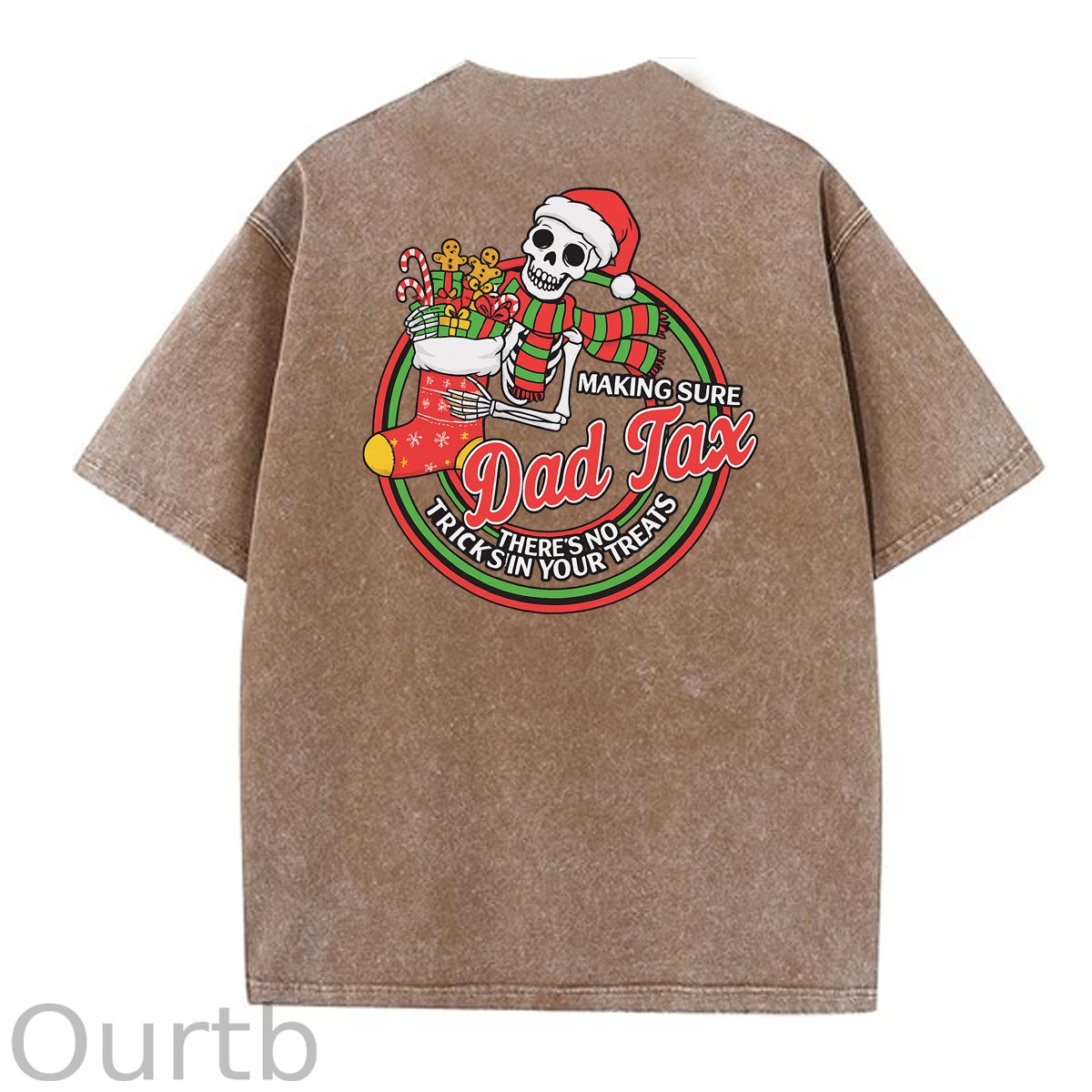 Christmas Dad Tax Pattern  Washed Distressed Crew Neck 100% Cototon T-Shirt