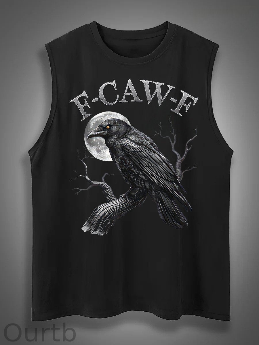 F-Caw-F Crow Print Cotton Sleeveless Tank Tops