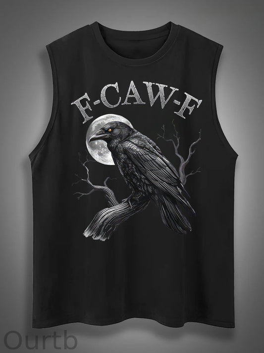 F-Caw-F Crow Print Cotton Sleeveless Tank Tops