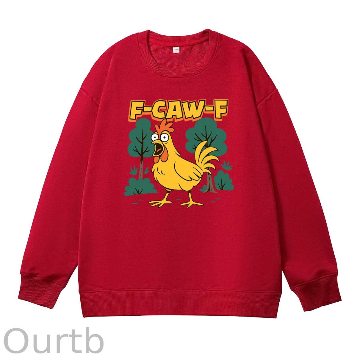 F-Caw-F Crazy Shocked Chicken  Pattern 100% 300g CottonCrew Neck Sweatshirt
