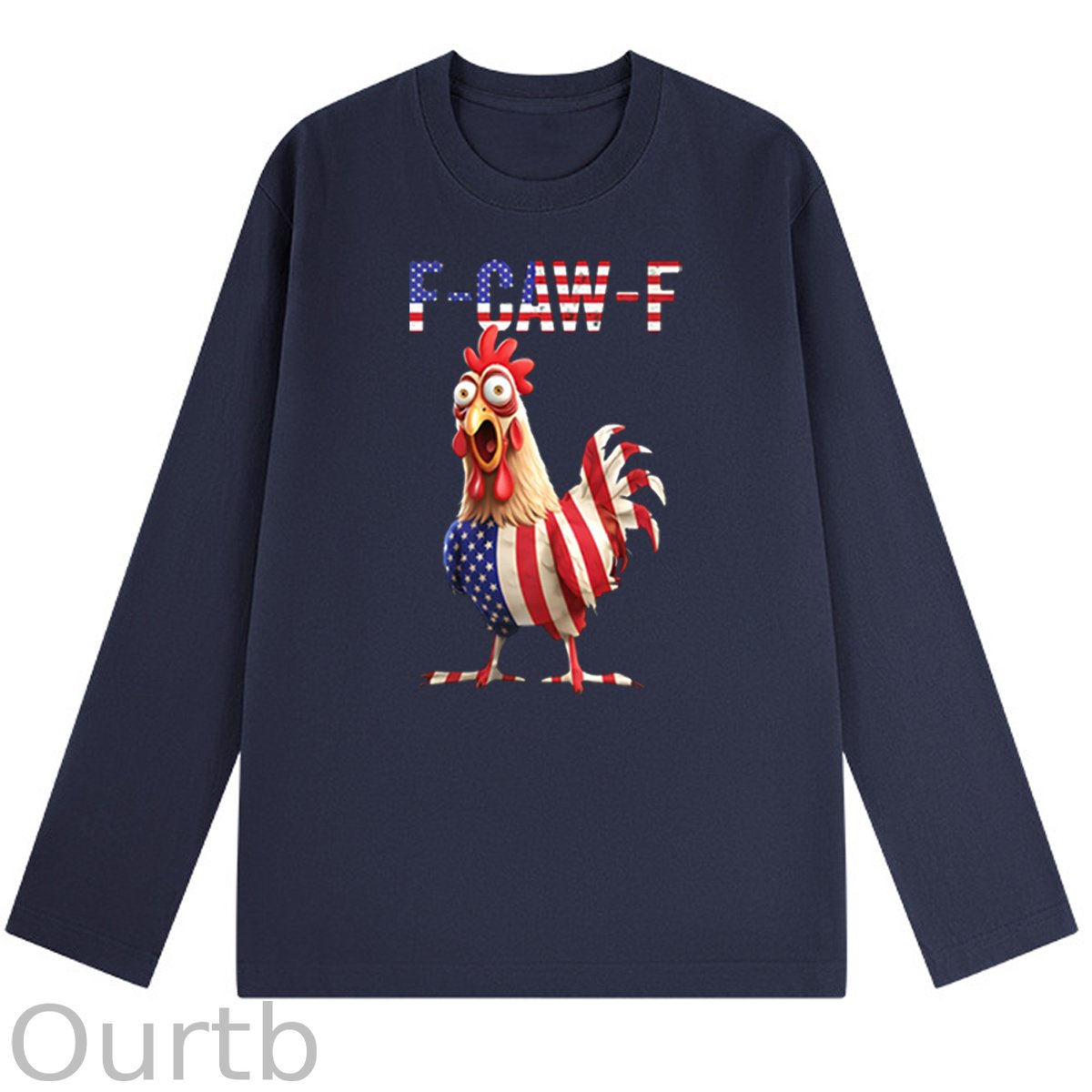F-Caw-F Shocked American Chicken  Pattern Long Sleeve 100% Cotton T-Shirt