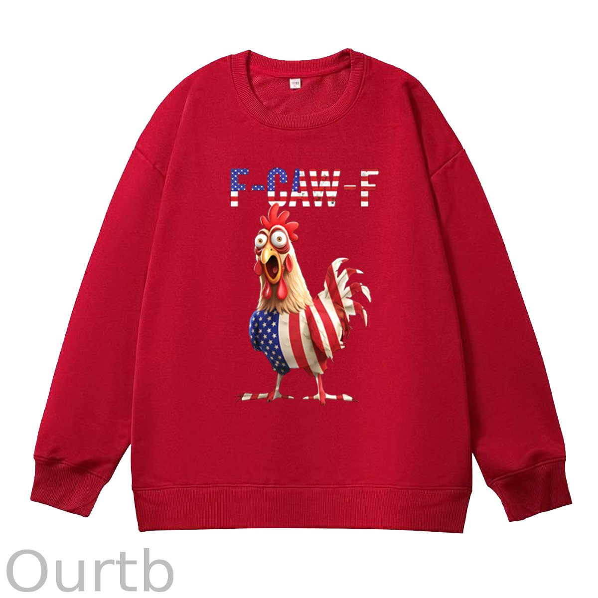 F-Caw-F Shocked American Chicken Pattern  100% 300g CottonCrew Neck Sweatshirt