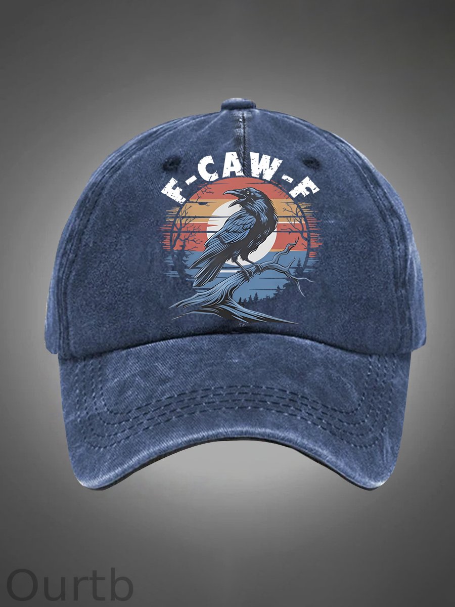 F-Caw-F Crow Pattern Washed Hats