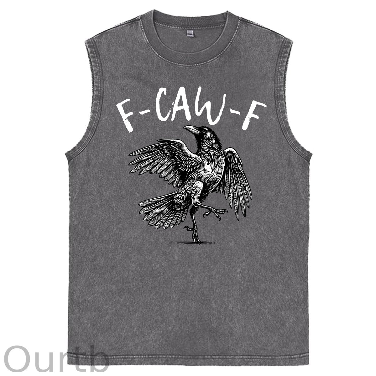 F-Caw-F Crow Print Washed Cotton Sleeveless Tank Tops