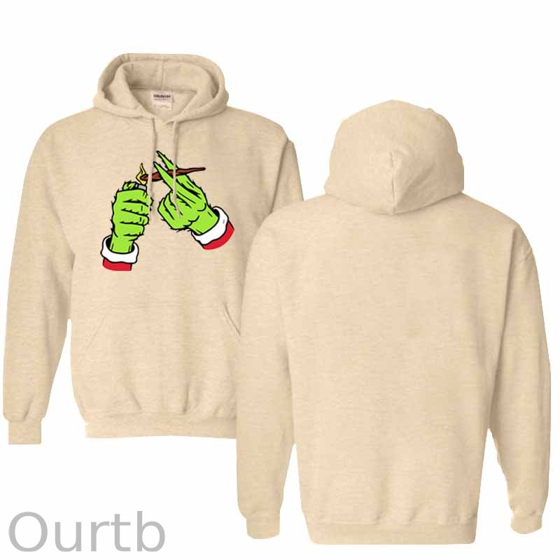 Christmas Green Hairy Monster Hand  Pattern 100% 300g Cotton Classic Hoodie