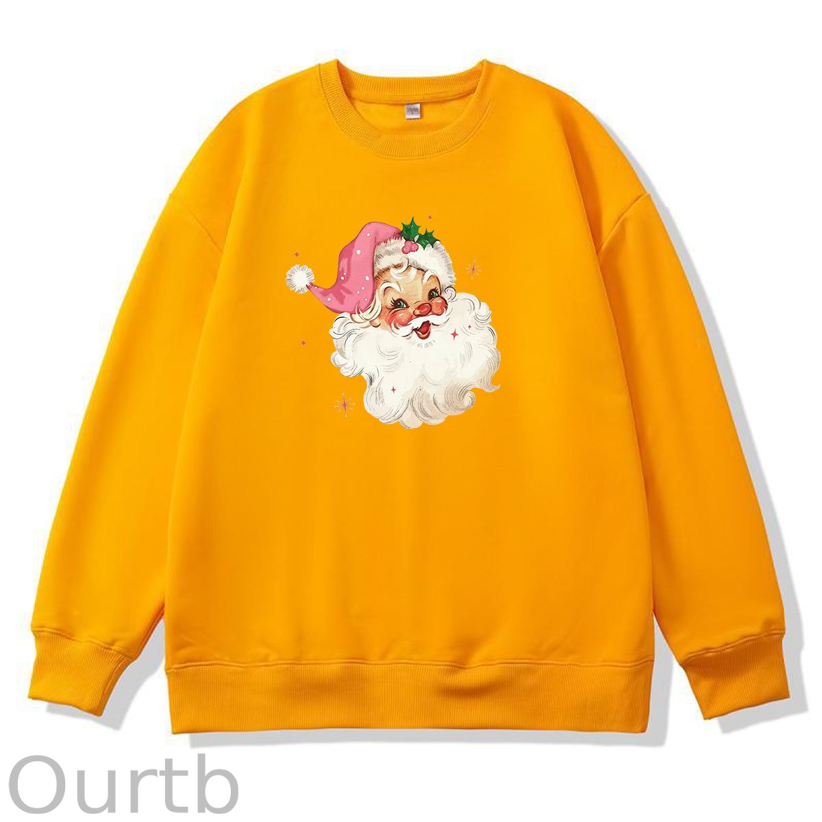 Santa Claus Christmas Pattern 100% 300g CottonCrew Neck Sweatshirt (High Quality Version)