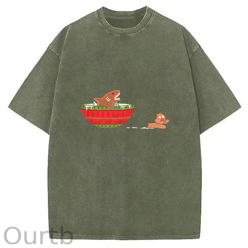 Gingerbread Jaws Christmas Washed T-Shirt