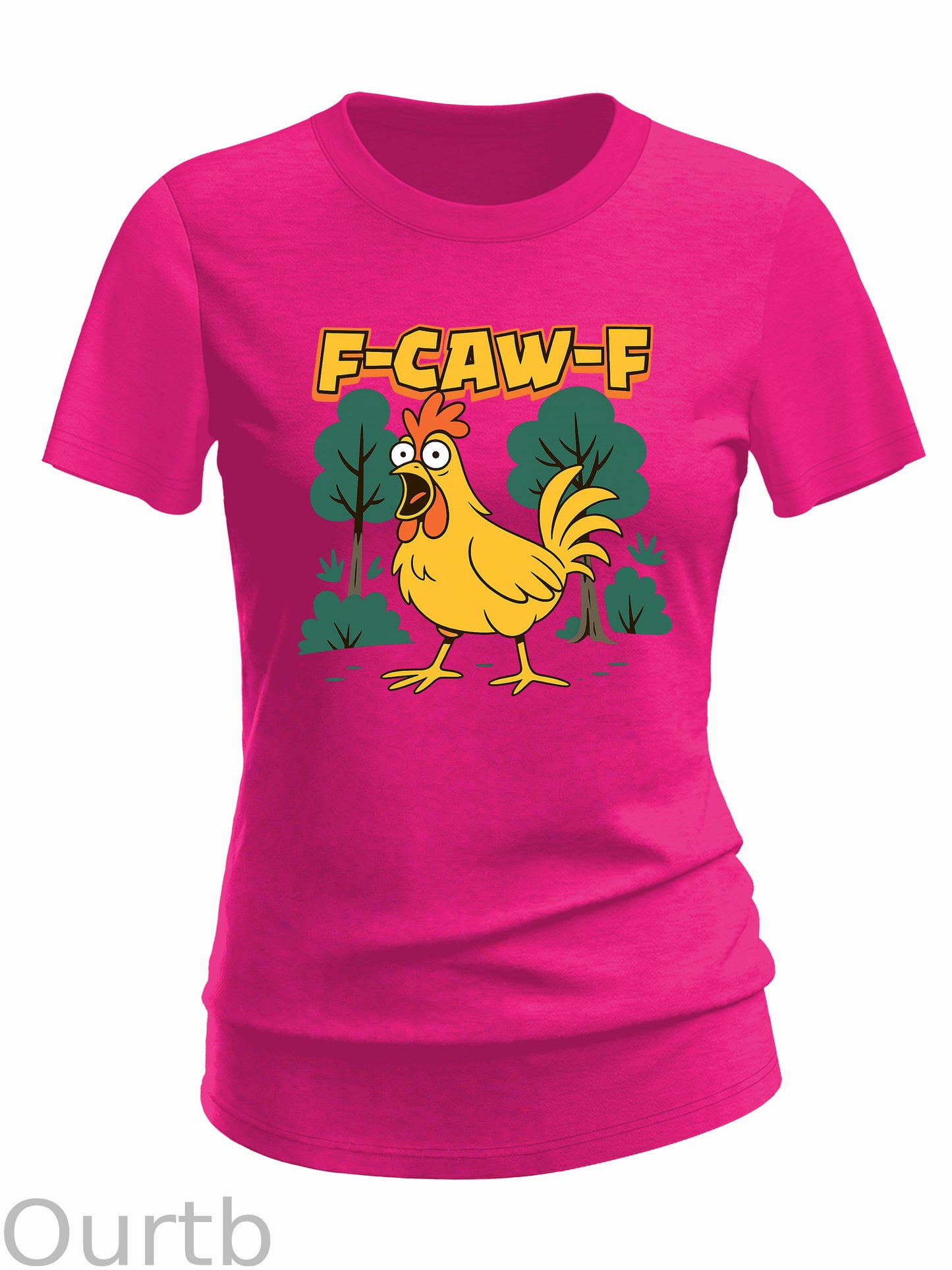F-Caw-F  Crazy Shocked Chicken Pattern 100% Cotton  T-Shirt