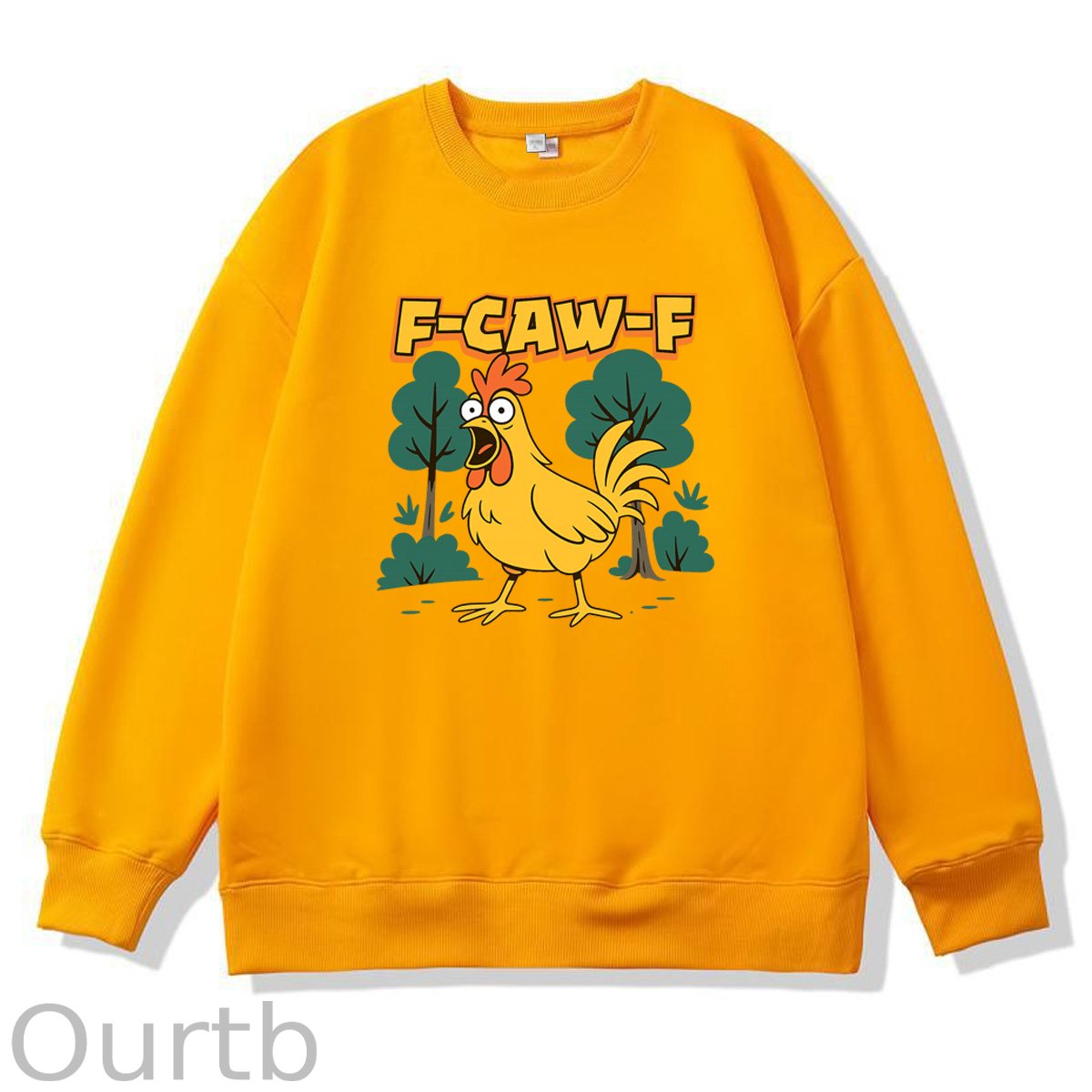 F-Caw-F Crazy Shocked Chicken  Pattern 100% 300g CottonCrew Neck Sweatshirt