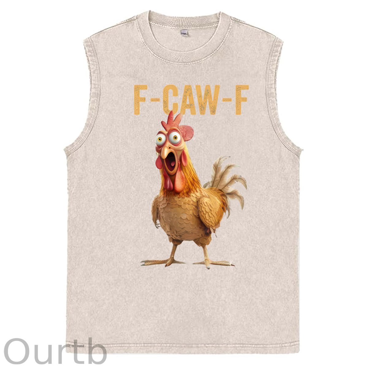 F-Caw-F Chicken Print Washed Cotton Sleeveless Tank Tops