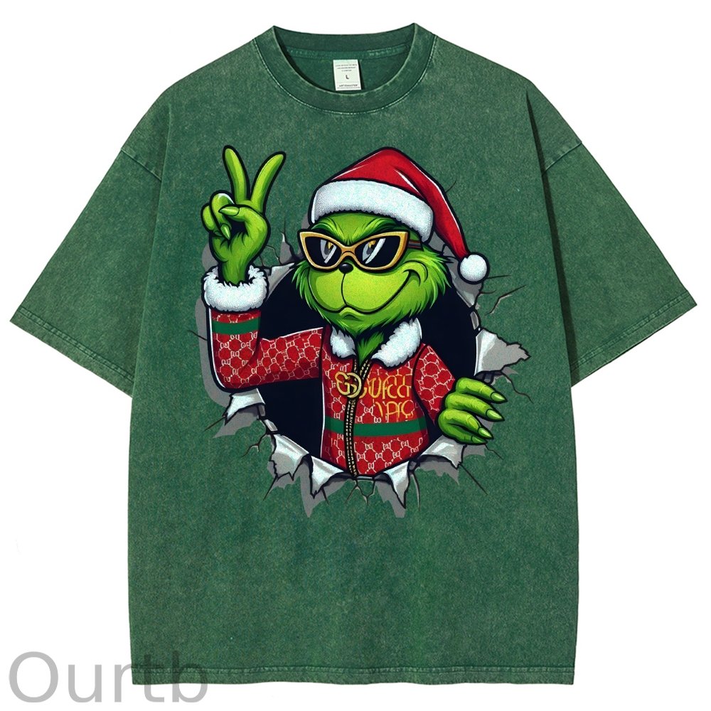 Unisex Christmas Monster Printed Washed Tee