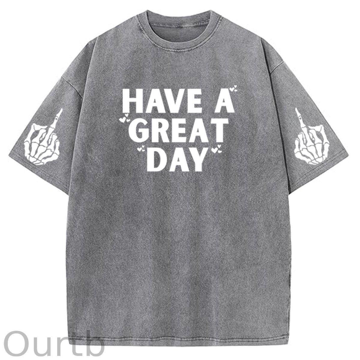 Have A Great Day Funny Pattern  Washed Distressed Crew Neck 100% Cototon T-Shirt