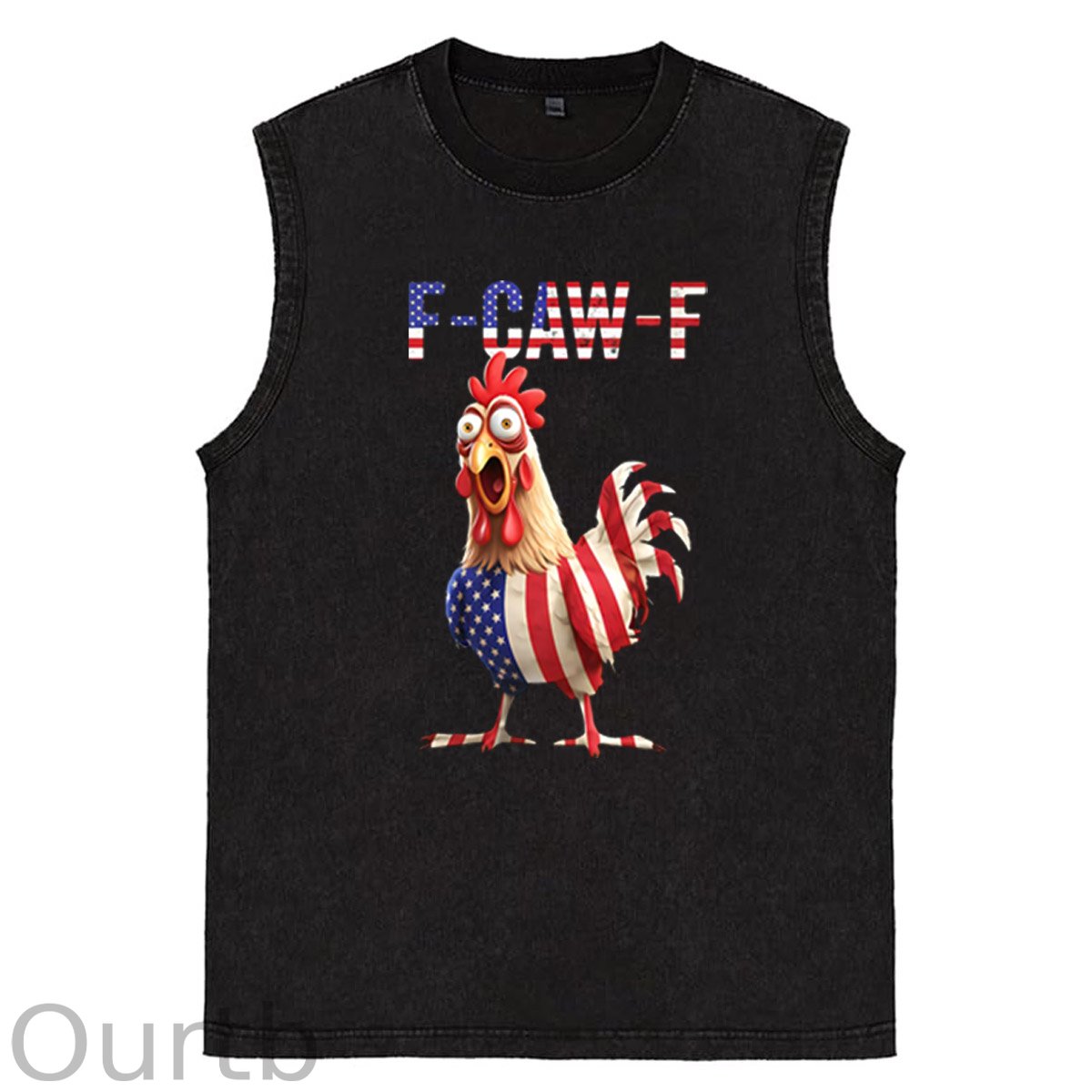 F-Caw-F Shocked American Chicken Pattern Sleeveless Cotton Washed Printed Loose Vest
