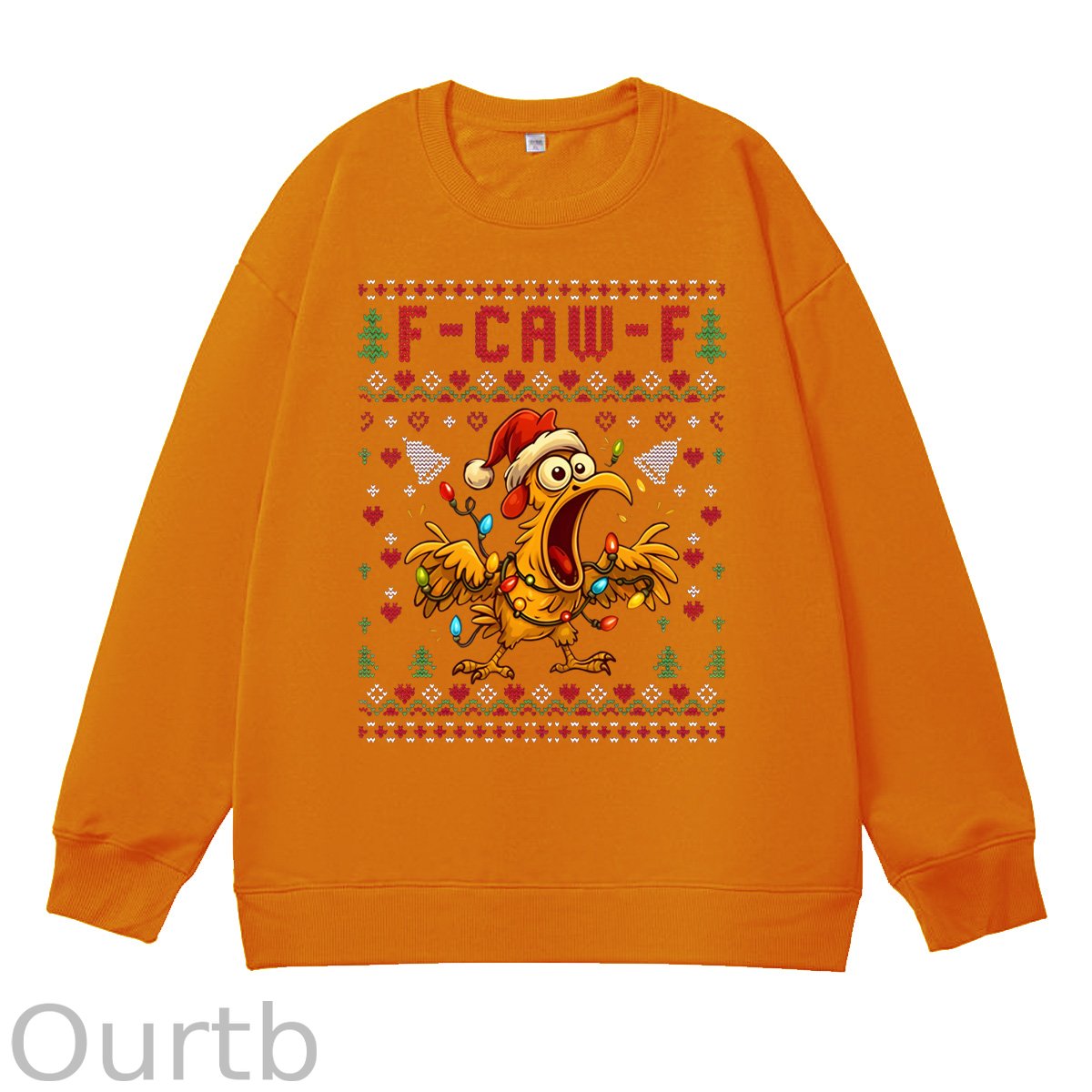 Christmas F-Caw-F Chicken  Pattern 100% 300g CottonCrew Neck Sweatshirt