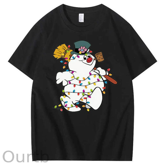Christmas Funny Smowman Pattern100% Cotton T-Shirt