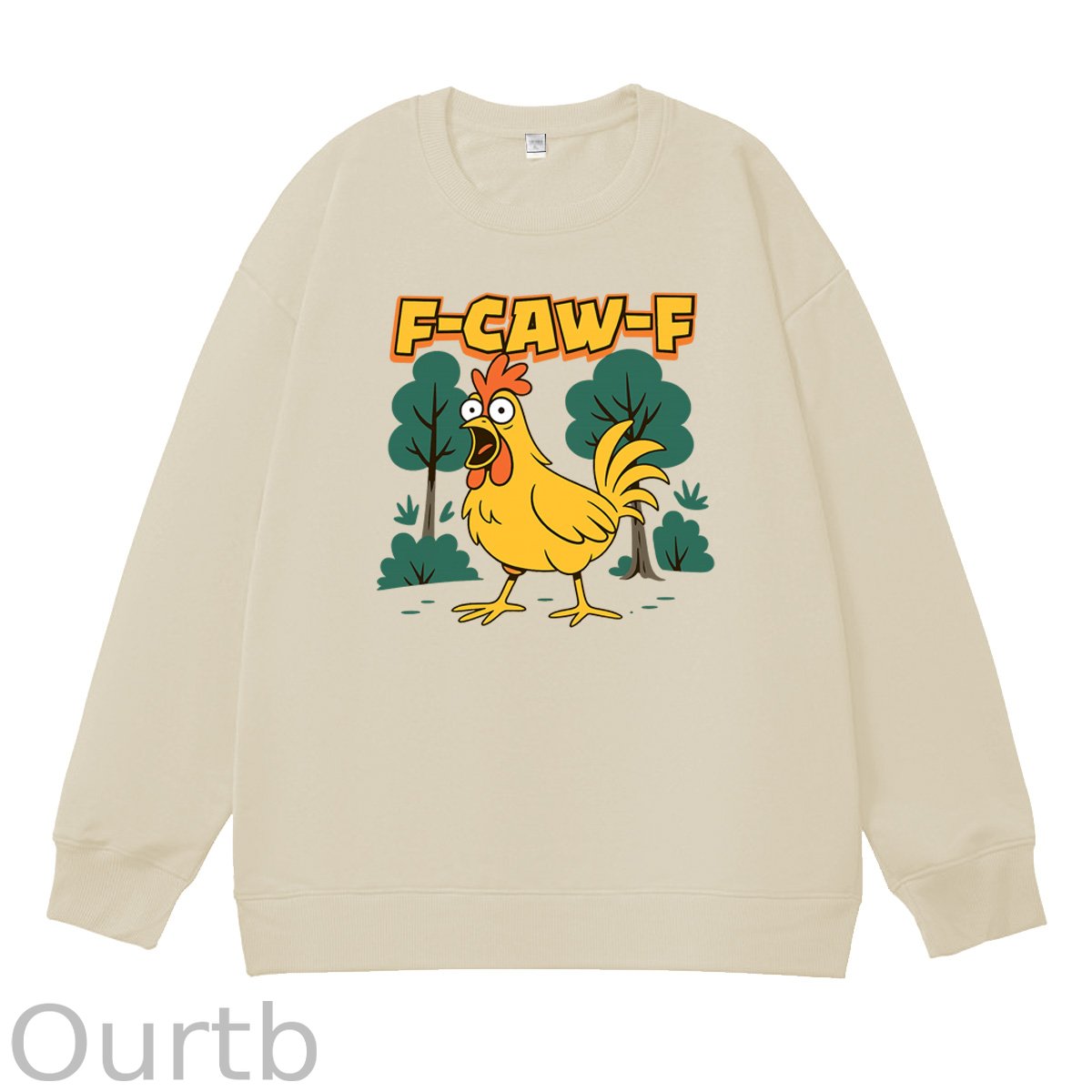 F-Caw-F Crazy Shocked Chicken  Pattern 100% 300g CottonCrew Neck Sweatshirt