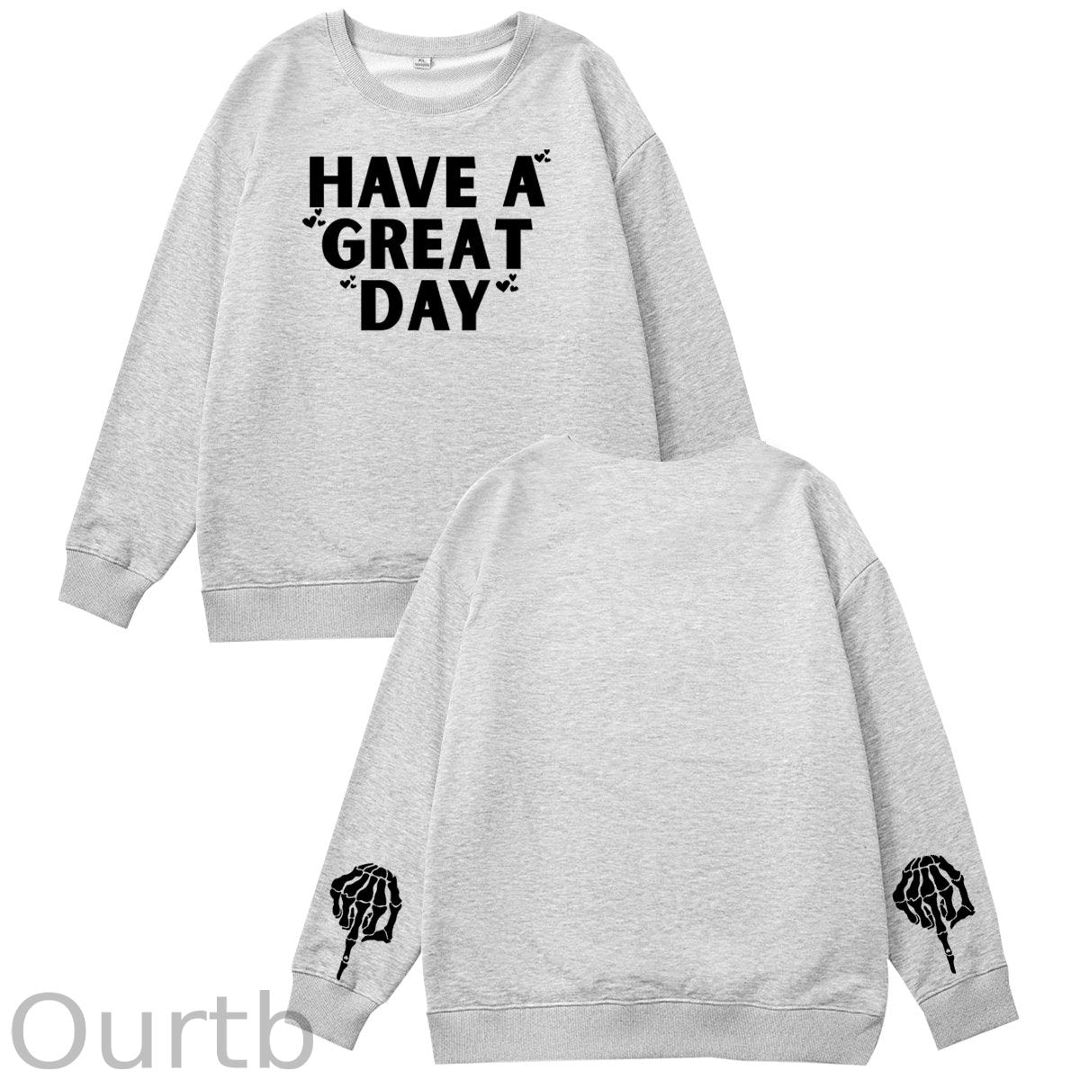 Have A Great Day Skull Pattern 100% 300g CottonCrew Neck Sweatshirt