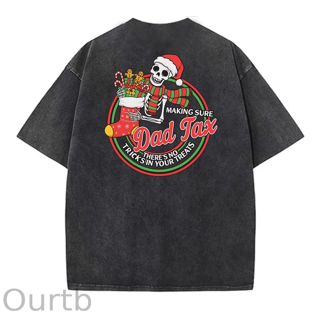 Christmas Dad Tax Pattern  Washed Distressed Crew Neck 100% Cototon T-Shirt