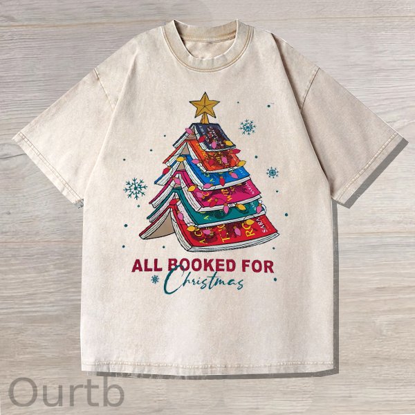 Christmas Tree Print Unisex Oversized Washed  T-Shirt