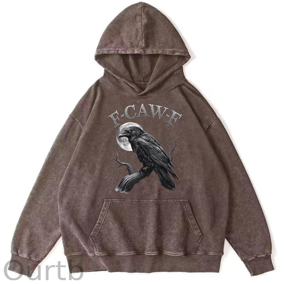 F-Caw-F Crow 100% 300g Cotton Washed Hooded Sweatshirt