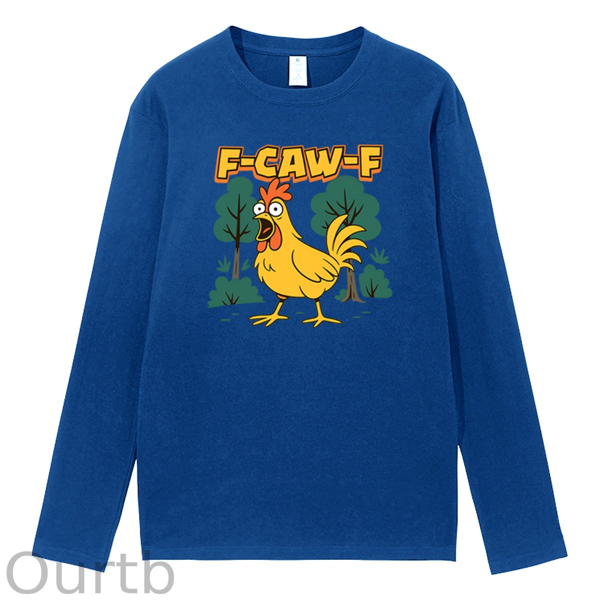 F-Caw-F Crazy Chicken Pattern Long Sleeve 100% Cotton T-Shirt