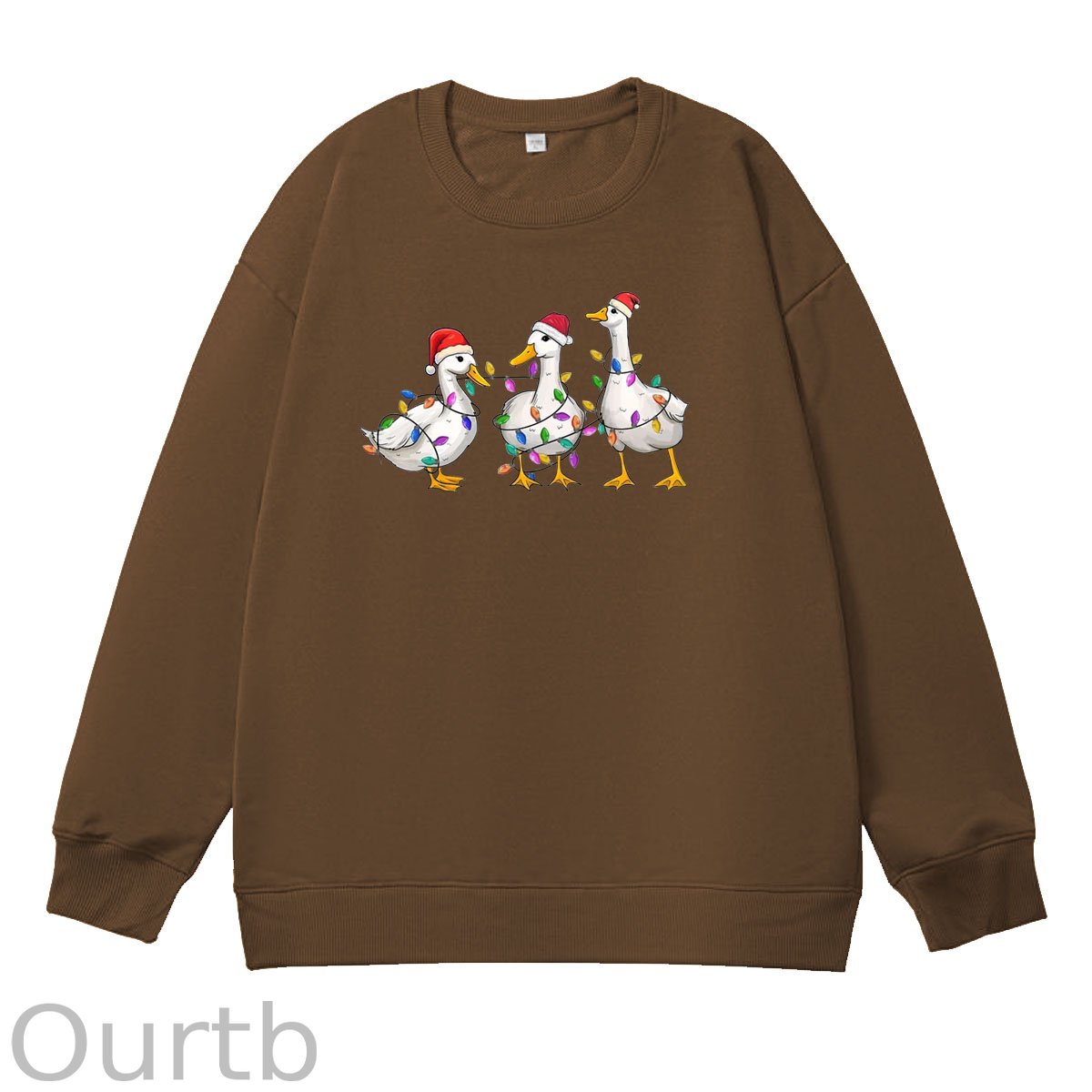 Christmas Ducks Pattern 100% 300g CottonCrew Neck Sweatshirt (High Quality Version)