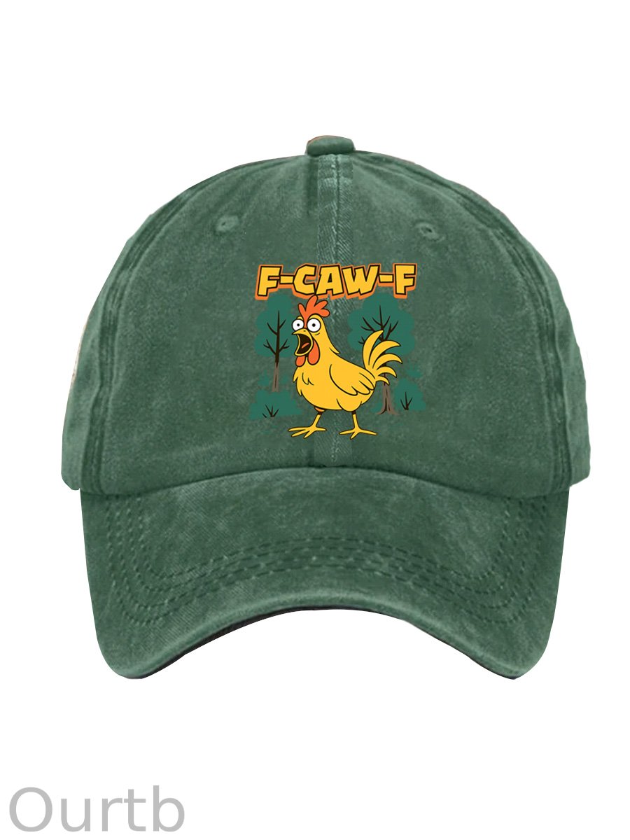 F-Caw-F Crazy Shocked Chicken Pattern Washed And Distressed Hats