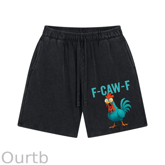 Funny Rooster Chicken F-Caw-F Chicken Print Washed Shorts Pants