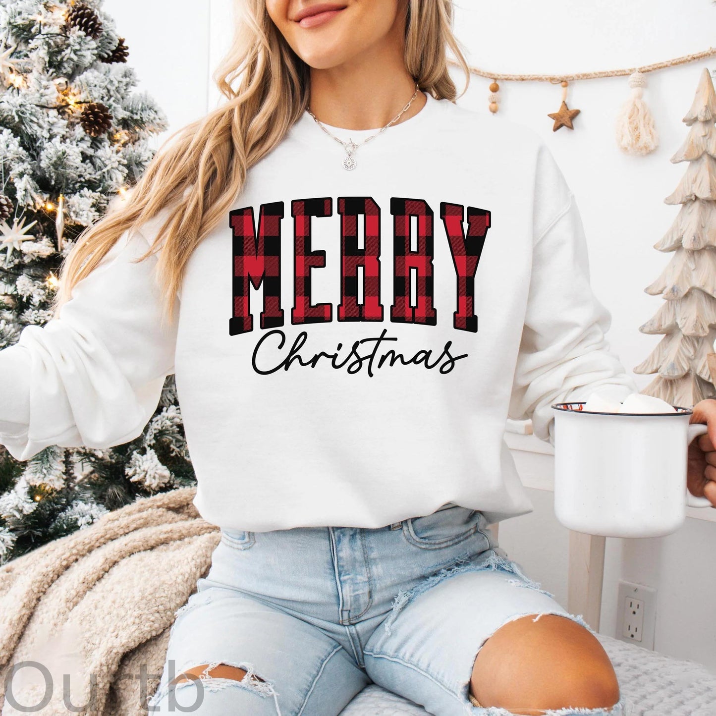 “Merry Christmas” Plaid Graphic Sweatshirt