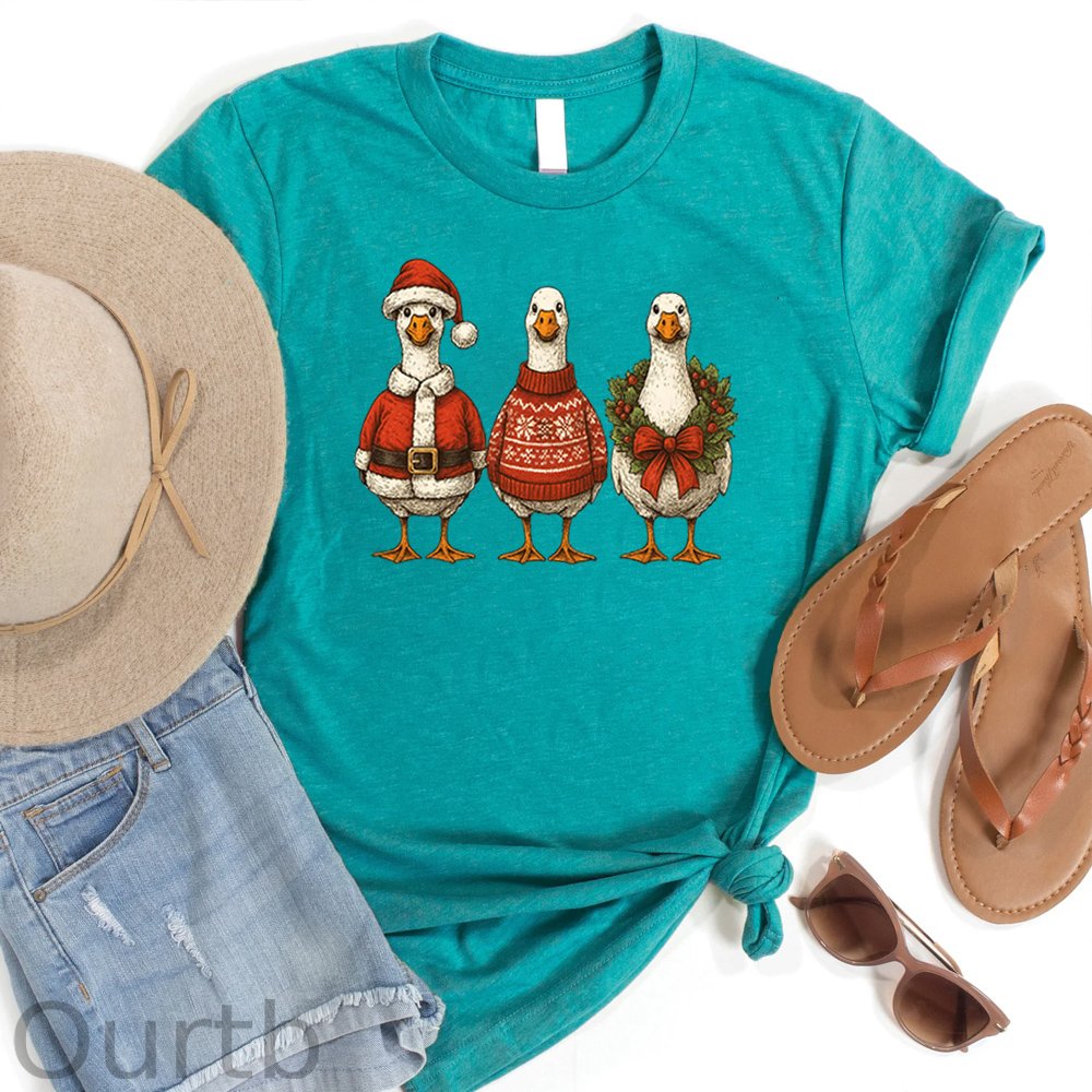Women's Christmas Ducks  Pattern Round-Neck T-Shirt