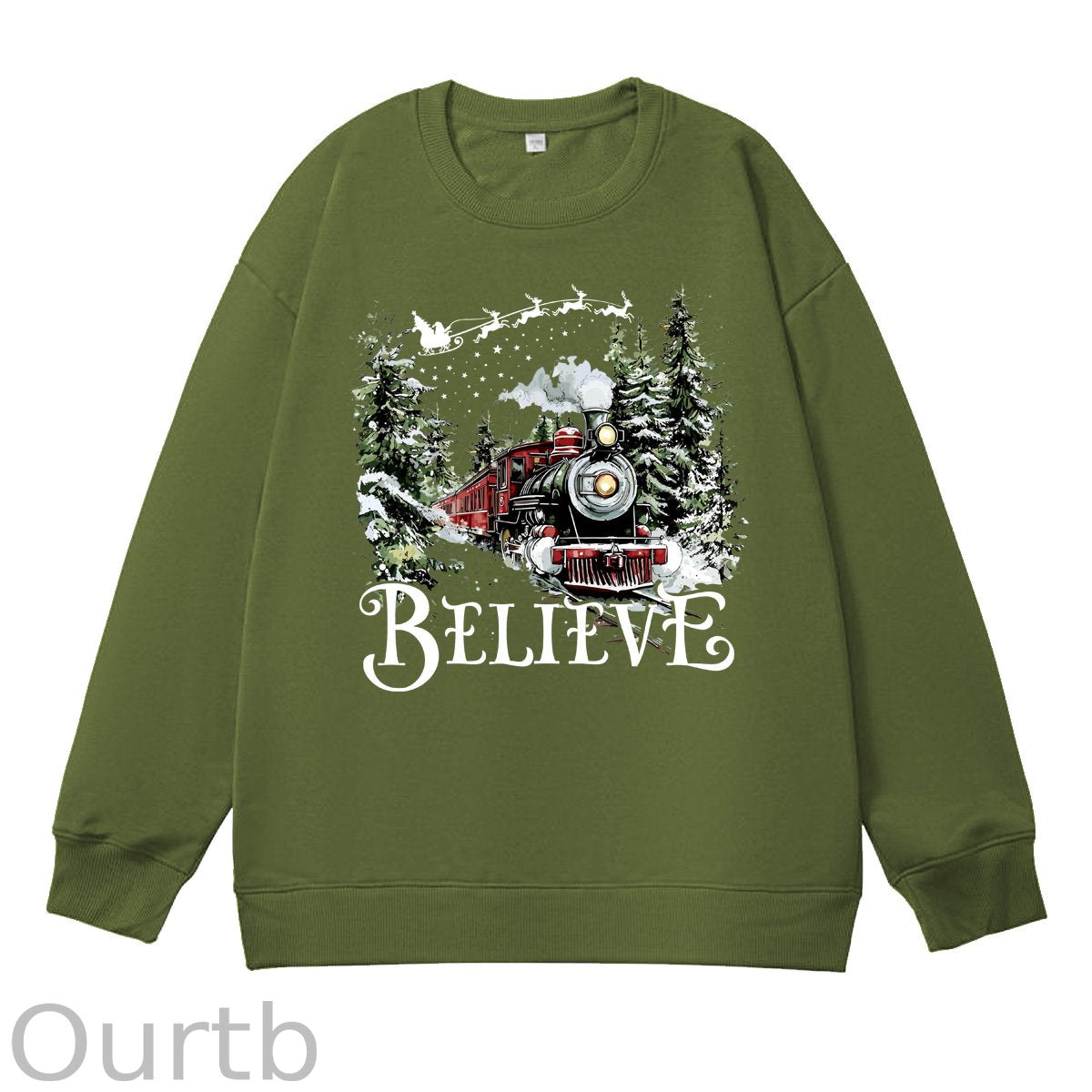 Christmas Believe  Pattern 100% 300g CottonCrew Neck Sweatshirt