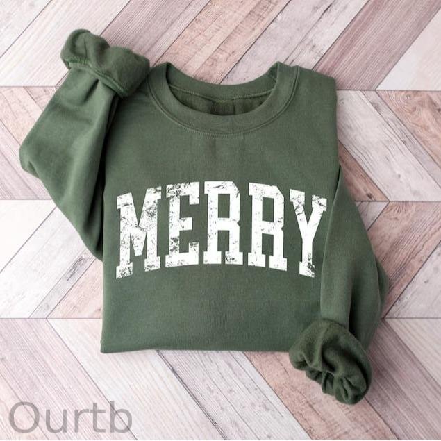 Retro Merry Christmas 100% Cotton Fleece Sweatshirt