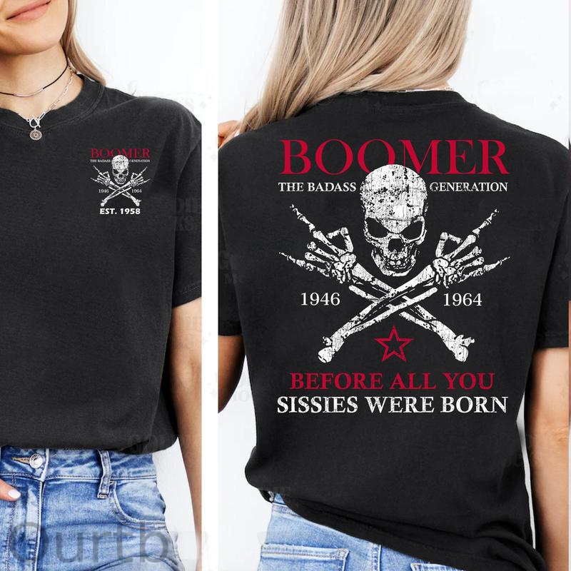 Personalized Boomer Shirt Custom Year Badass Generation T-shirt 100% Cotton Unisex Comfort Womenwear Graphic Crew Neck Long Sleeve Autumn Casual Christmas Pull On