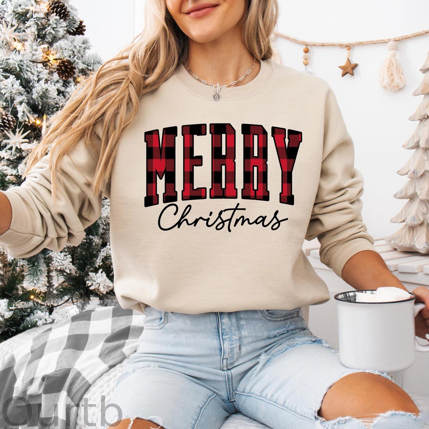 “Merry Christmas” Plaid Graphic Sweatshirt
