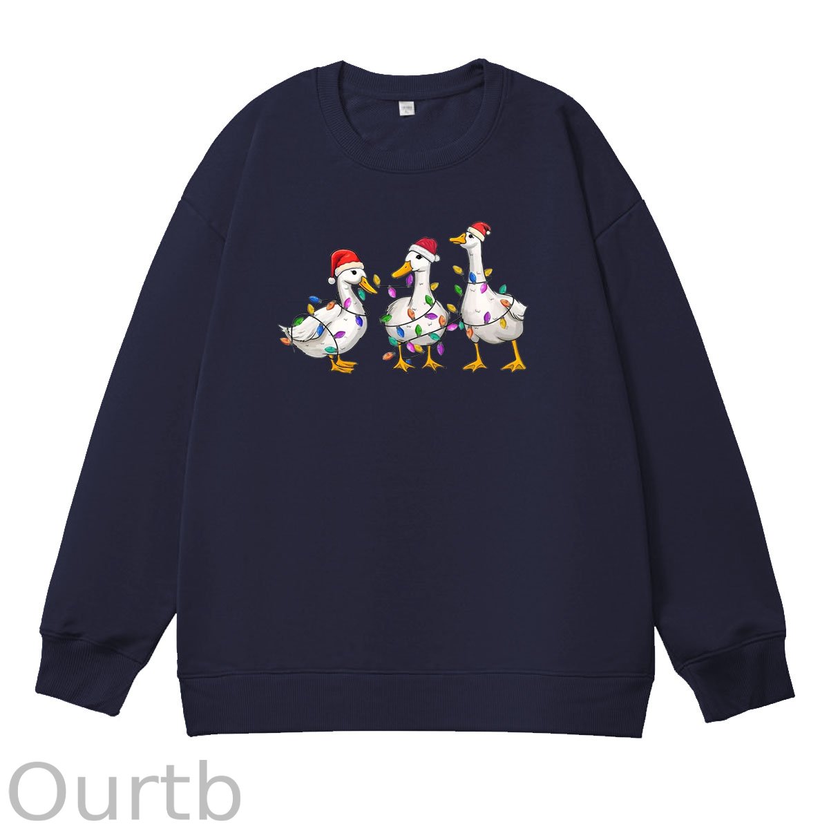 Christmas Ducks Pattern 100% 300g CottonCrew Neck Sweatshirt (High Quality Version)