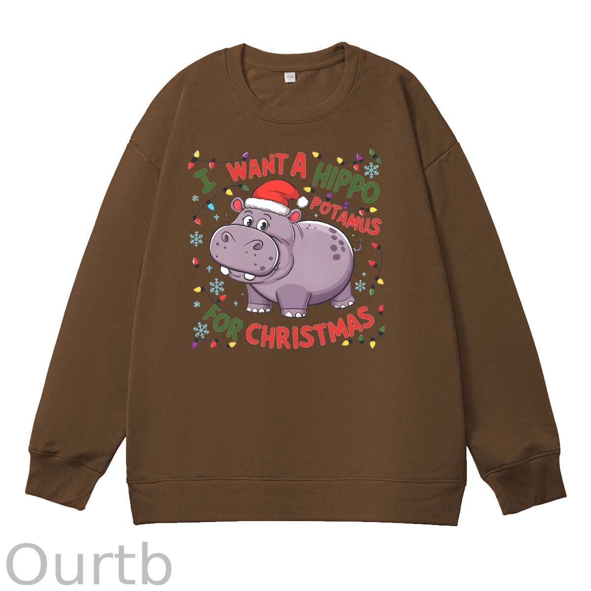 Christmas Hippo   Pattern 100% 300g CottonCrew Neck Sweatshirt