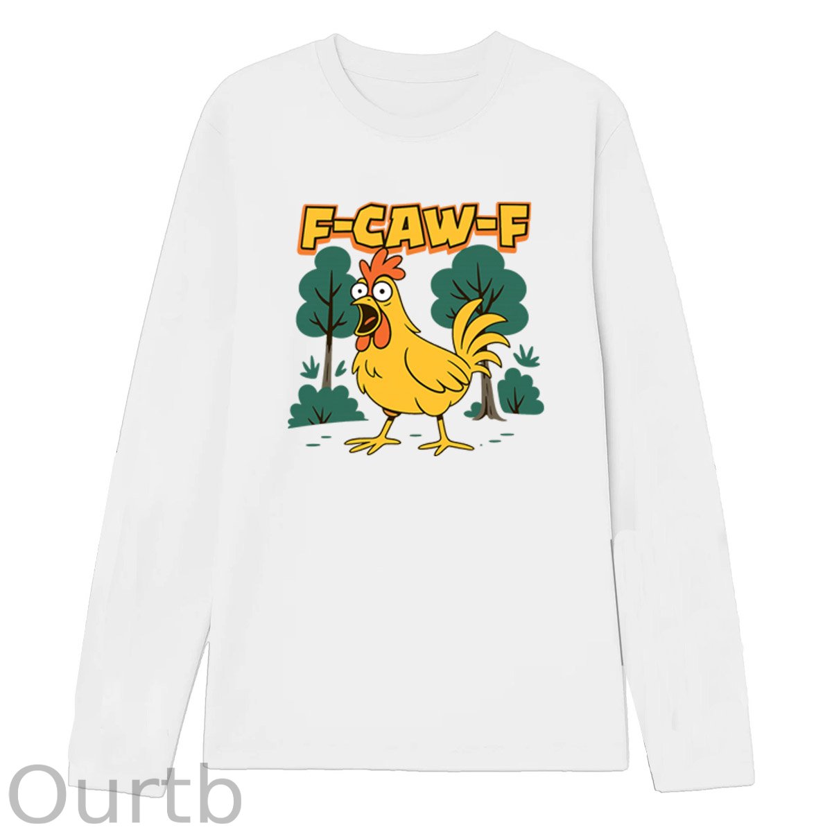 F-Caw-F Crazy Chicken Pattern Long Sleeve 100% Cotton T-Shirt