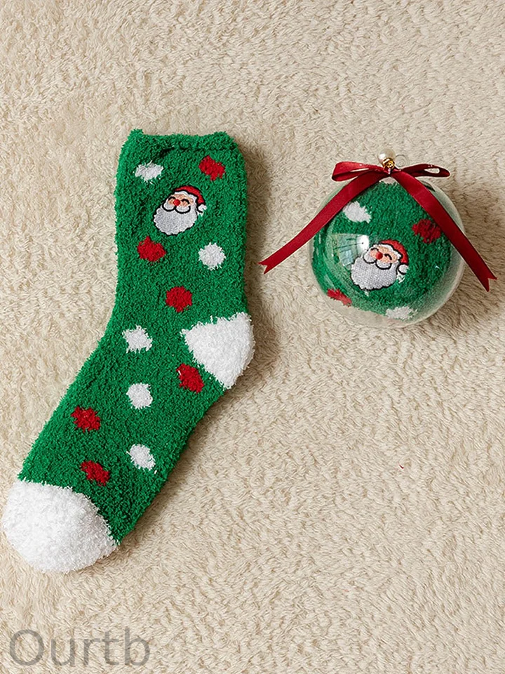 Christmas Ball Coral Fleece Socks Gift Box Christmas Gift Thickened Cartoon Sleep Socks