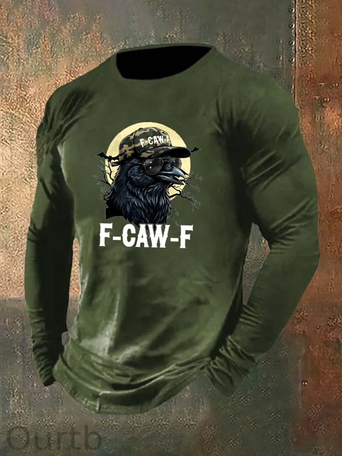 Men's F-Caw-F Camouflage Crow Pattern Long Sleeve 100% Cotton T-Shirt