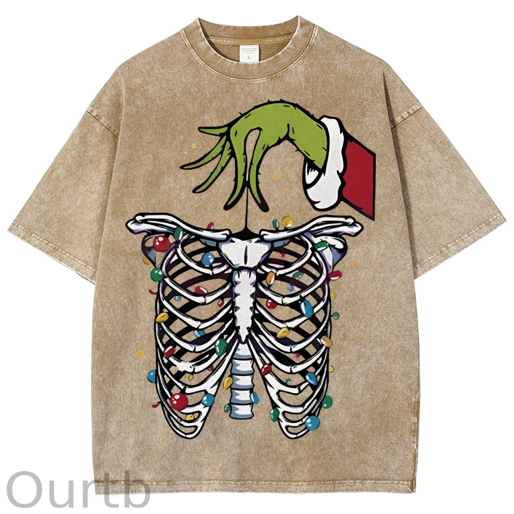 Unisex Christmas Skeleton Printed Washed Tee