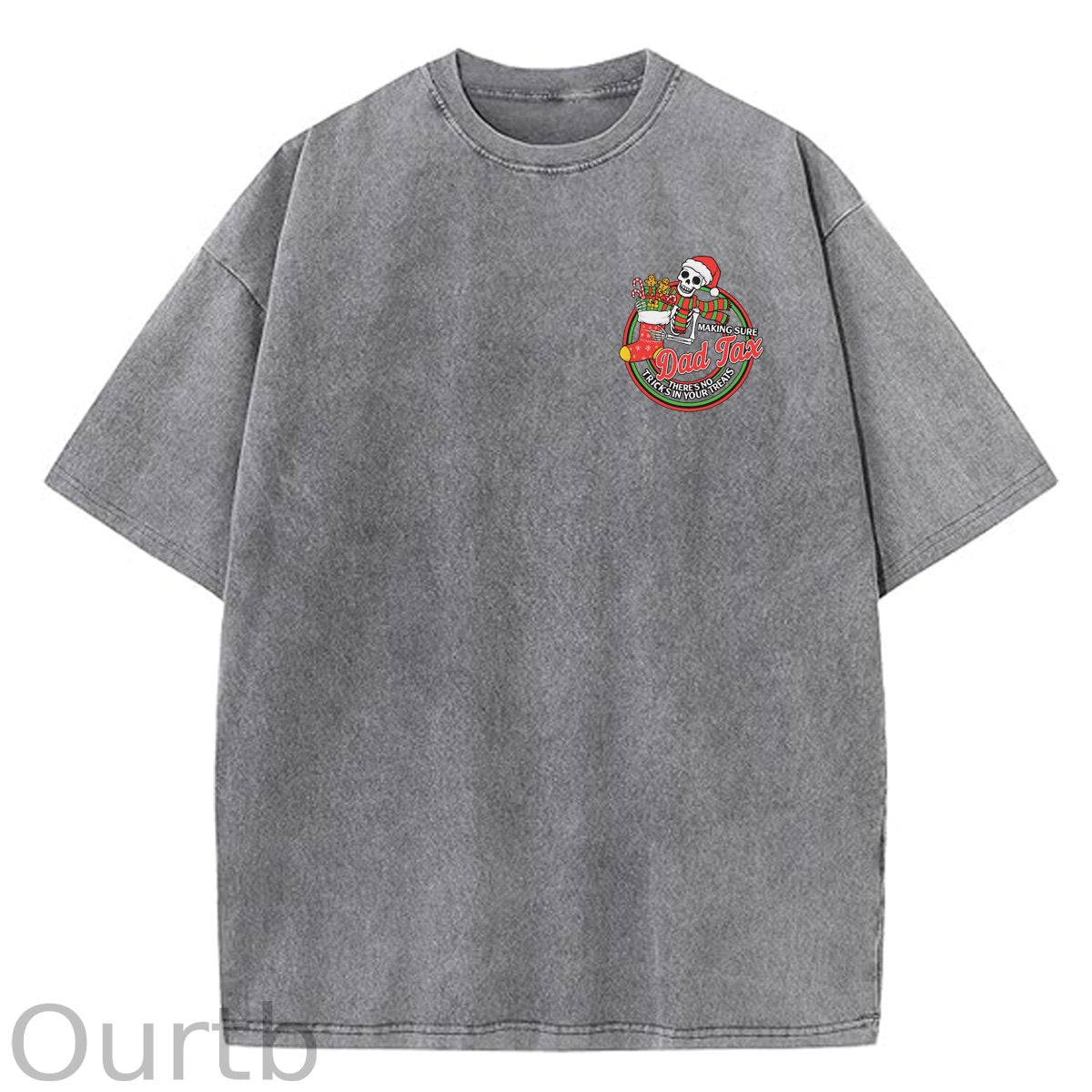 Christmas Dad Tax Pattern  Washed Distressed Crew Neck 100% Cototon T-Shirt