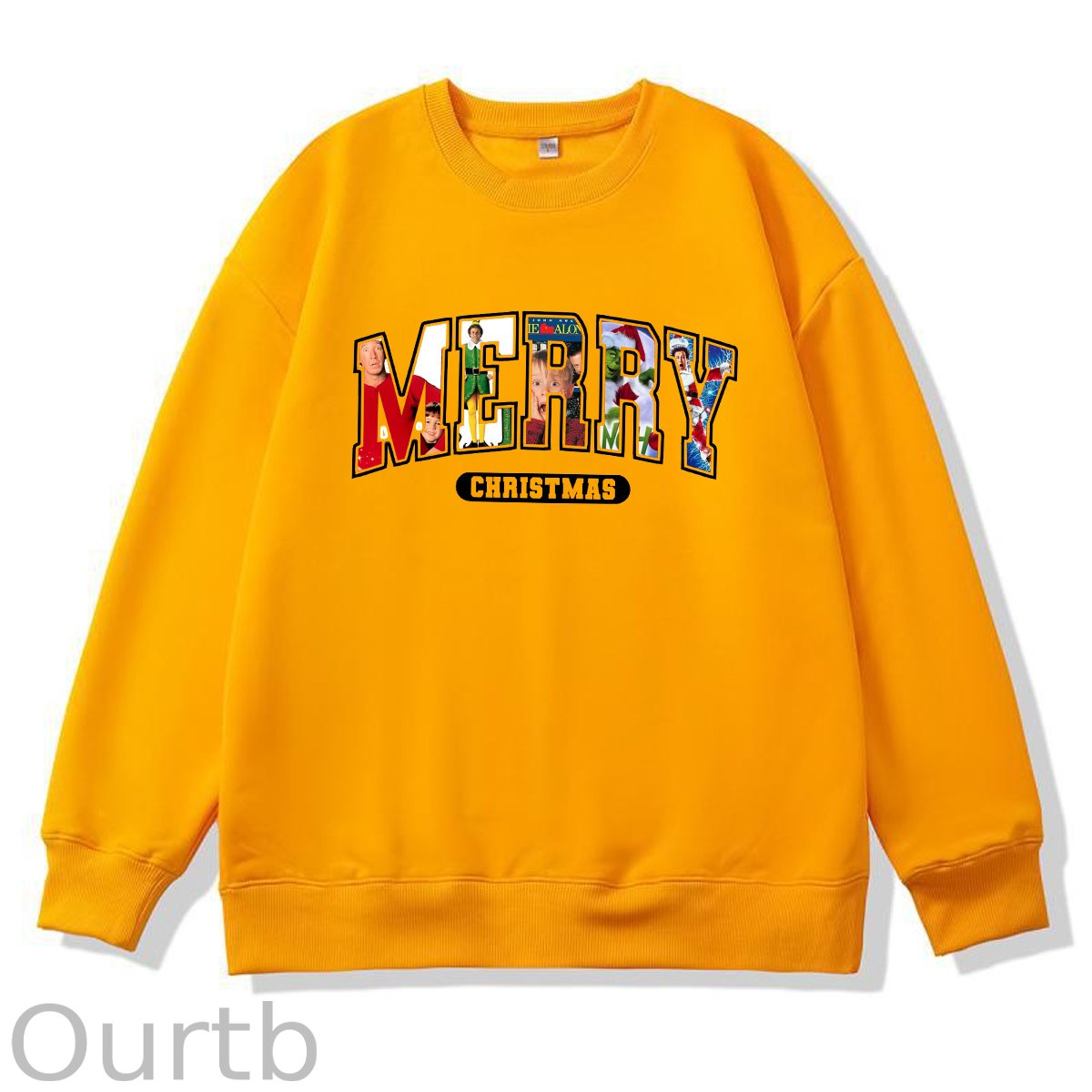 Merry Christmas Pattern 100% 300g CottonCrew Neck Sweatshirt
