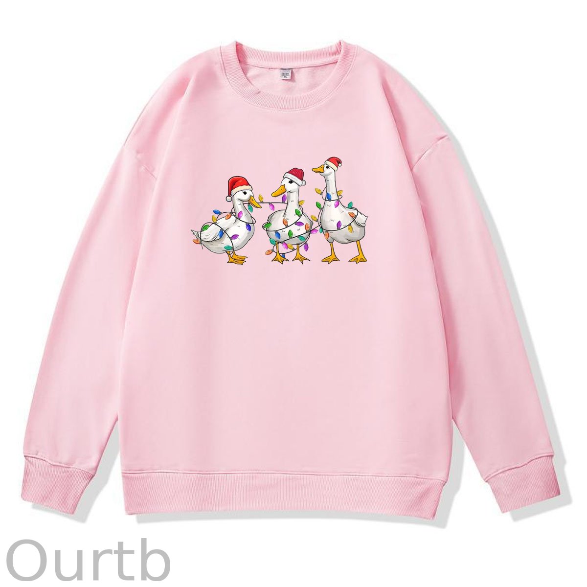 Christmas Ducks Pattern 100% 300g CottonCrew Neck Sweatshirt (High Quality Version)