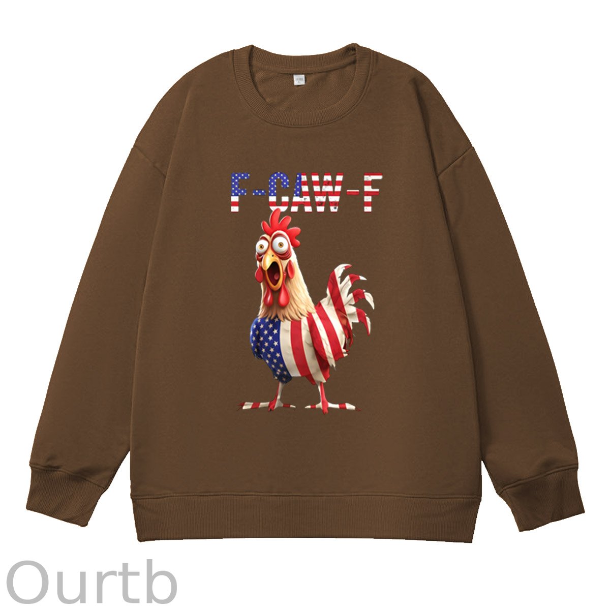 F-Caw-F Shocked American Chicken Pattern  100% 300g CottonCrew Neck Sweatshirt
