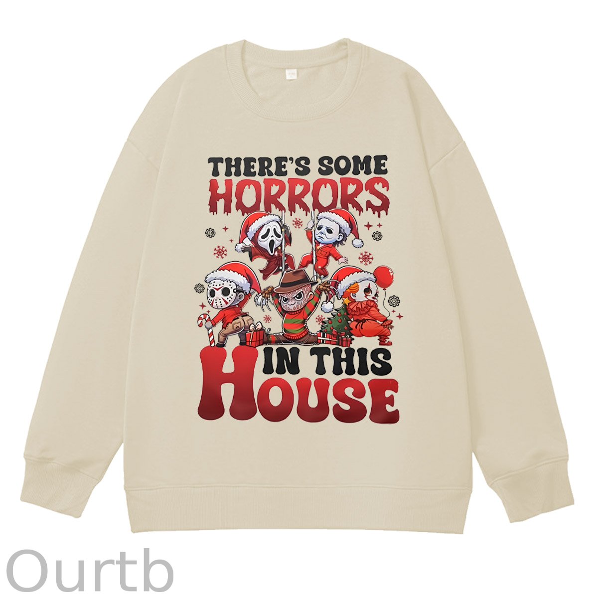 Christmas Horrors  Pattern 100% 300g Cotton Crew Neck Sweatshirt