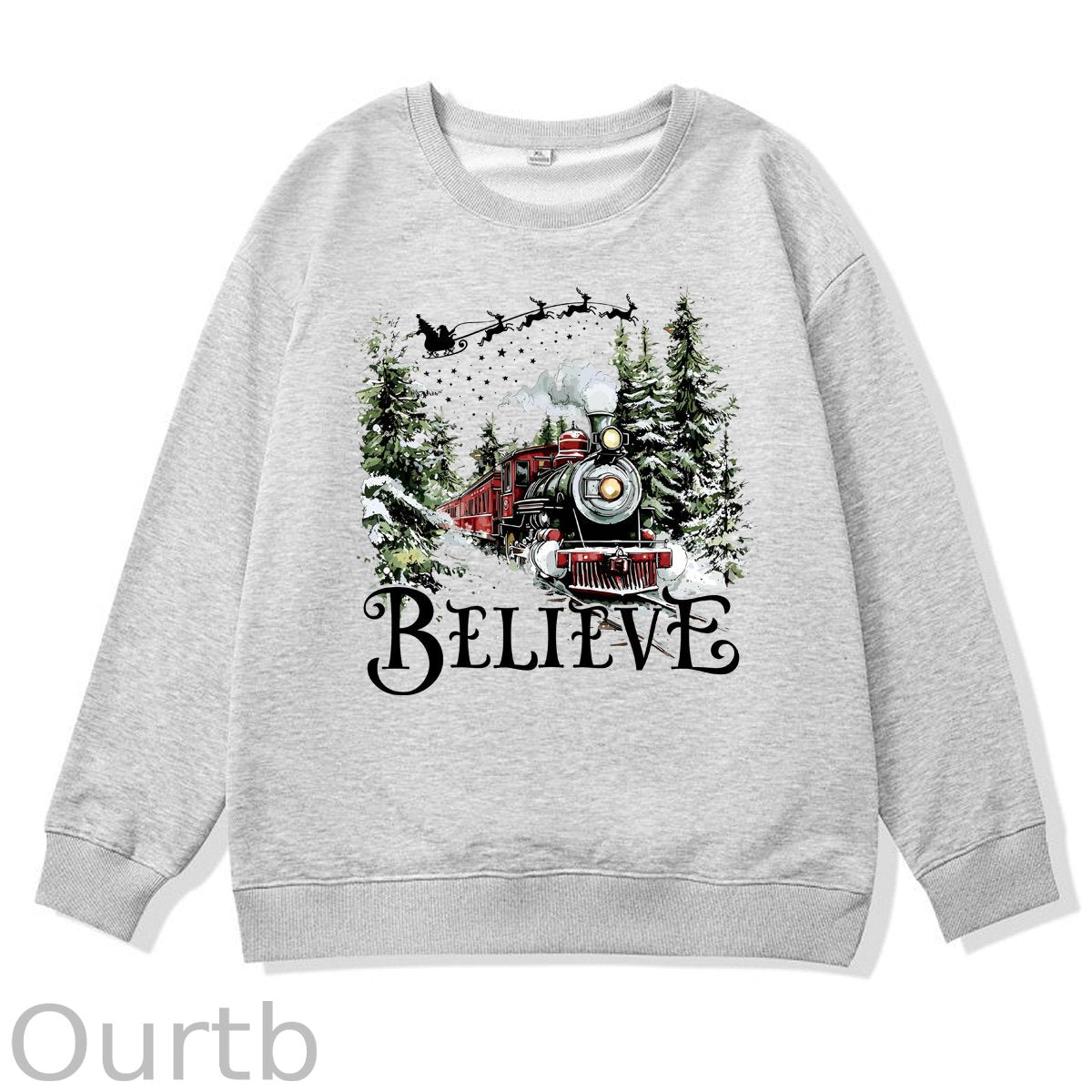 Christmas Believe  Pattern 100% 300g CottonCrew Neck Sweatshirt
