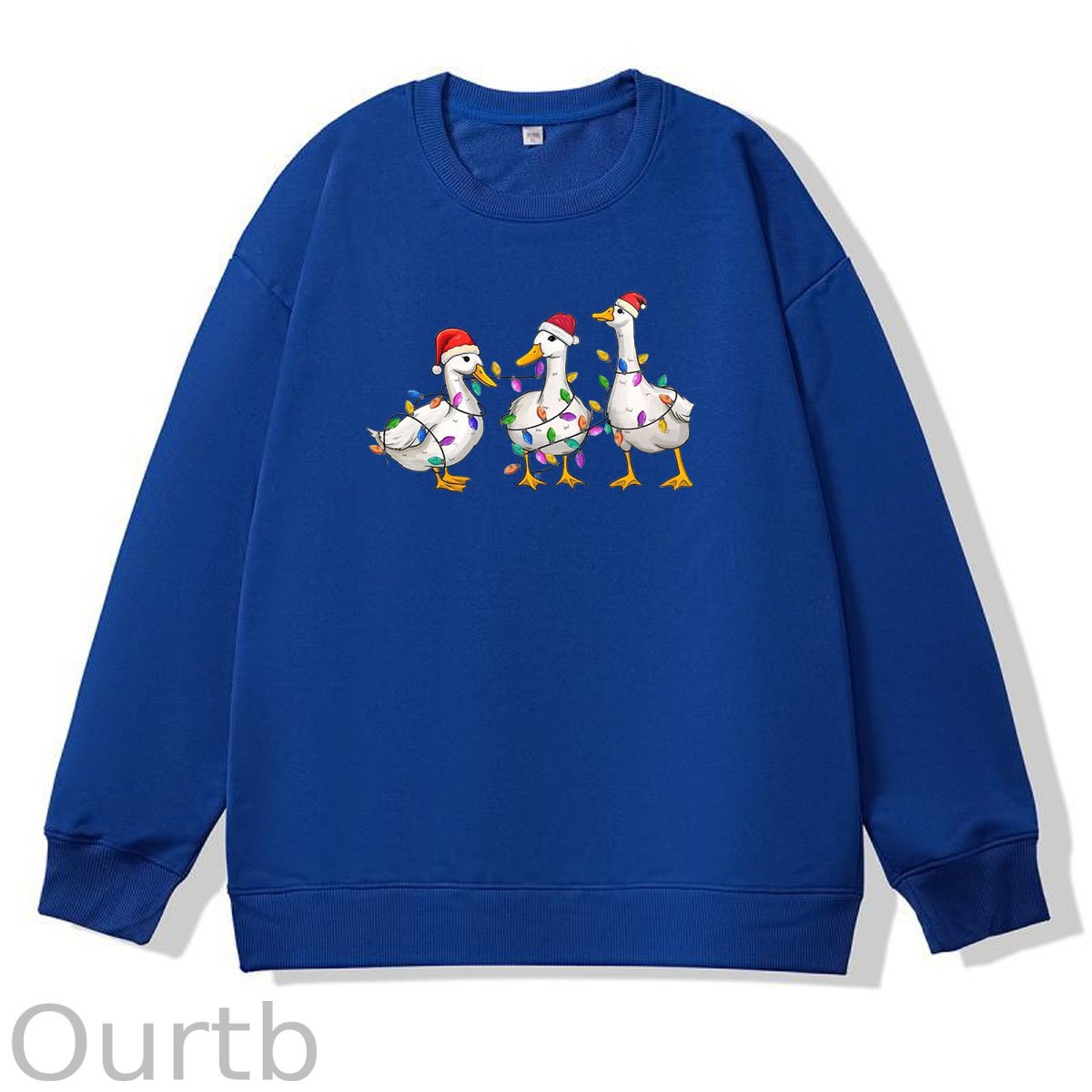 Christmas Ducks Pattern 100% 300g CottonCrew Neck Sweatshirt (High Quality Version)